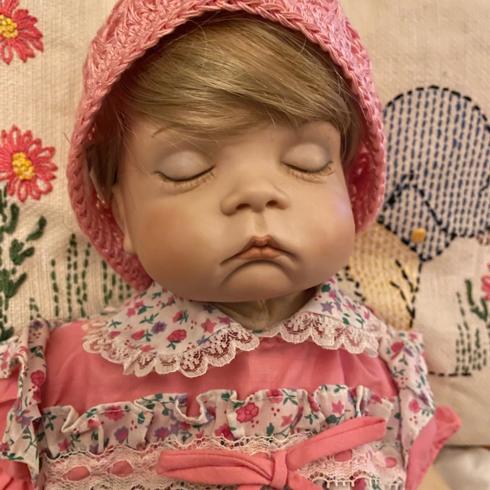 Handmade-Style Pink Baby Doll in Floral Dress - Picture 3 of 6